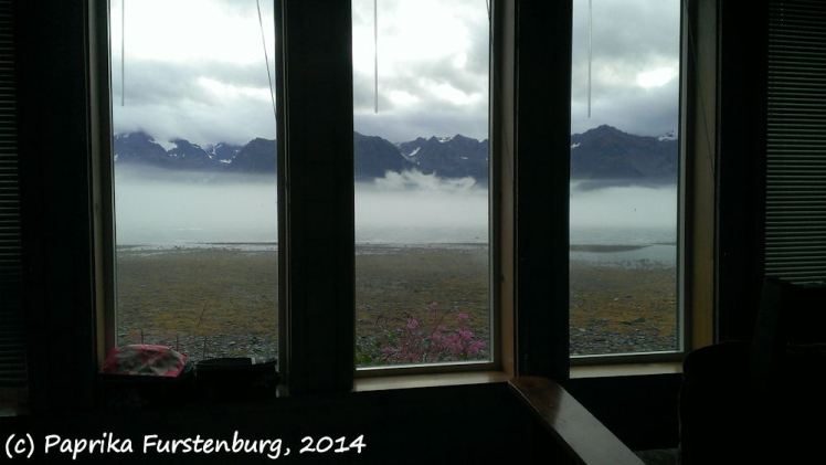 The magnificent view of the glaciers and mountains from our cabin